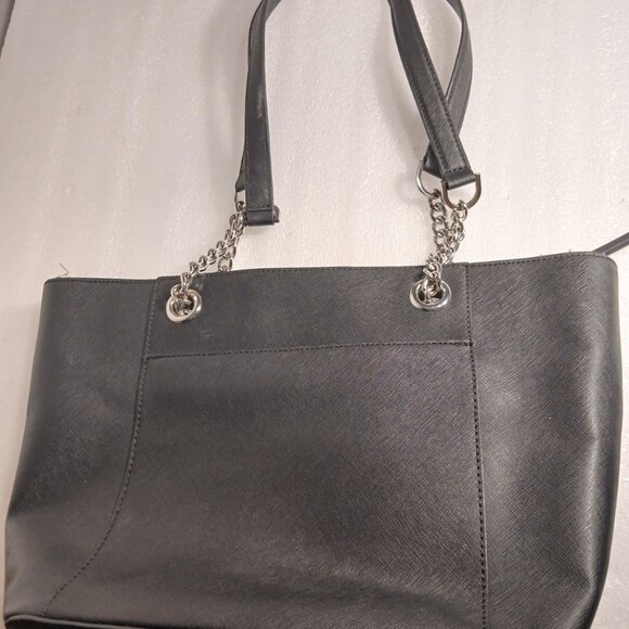 Calvin Klein Hayden Saffiano Black Leather Tote Silver Chain Handles Used - Picture 8 of 16